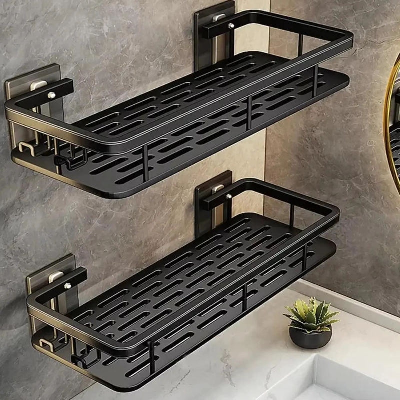 SET DE 2 REPISAS ADHESIVAS NEGRAS PARA ORGANIZAR BAÑO Y DUCHA - 1