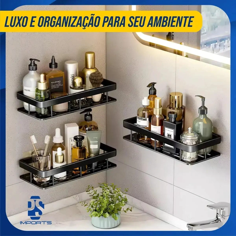 SET DE 2 REPISAS ADHESIVAS NEGRAS PARA ORGANIZAR BAÑO Y DUCHA - 2