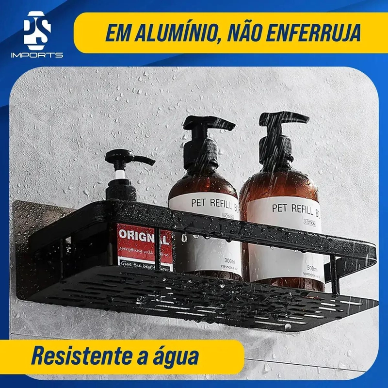 SET DE 2 REPISAS ADHESIVAS NEGRAS PARA ORGANIZAR BAÑO Y DUCHA - 4