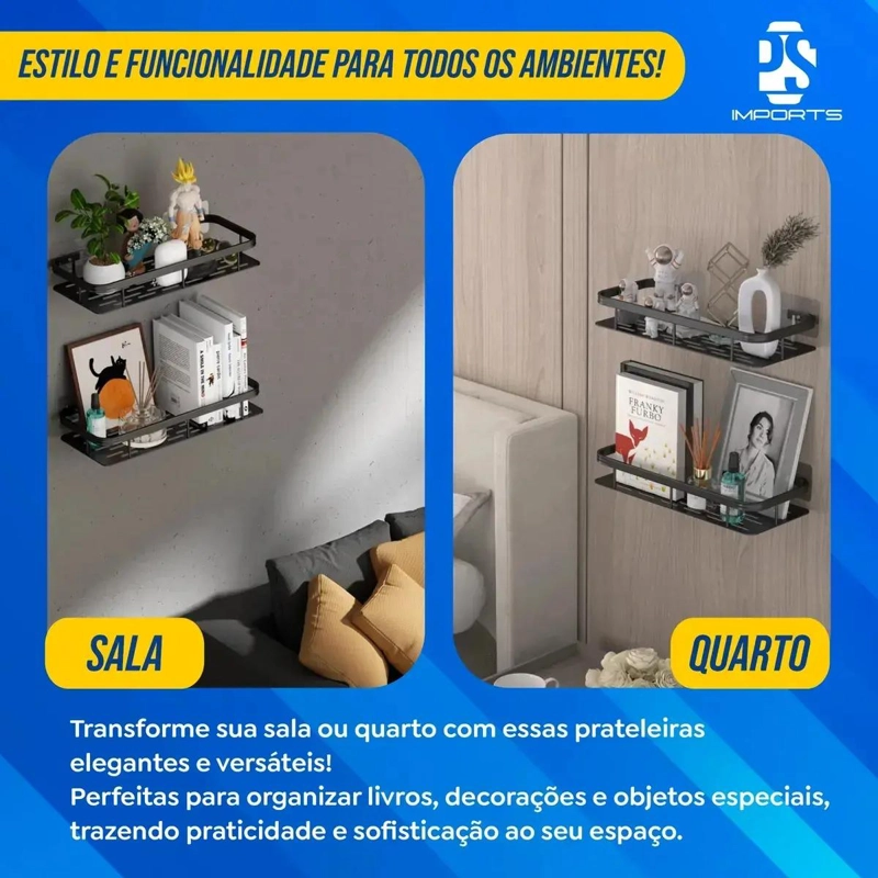 SET DE 2 REPISAS ADHESIVAS NEGRAS PARA ORGANIZAR BAÑO Y DUCHA - 5
