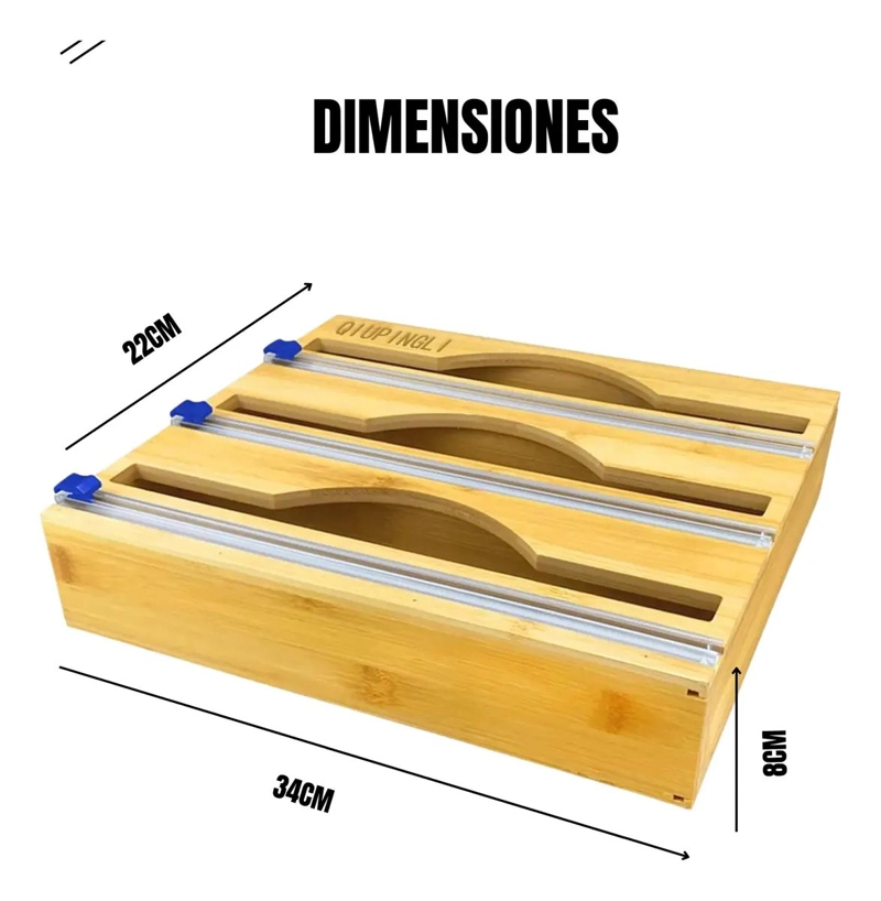 DISPENSADOR TRIPLE SOPORTE PARA PAPEL FILM ENCERADO CON BASE DE BAMBU - 2