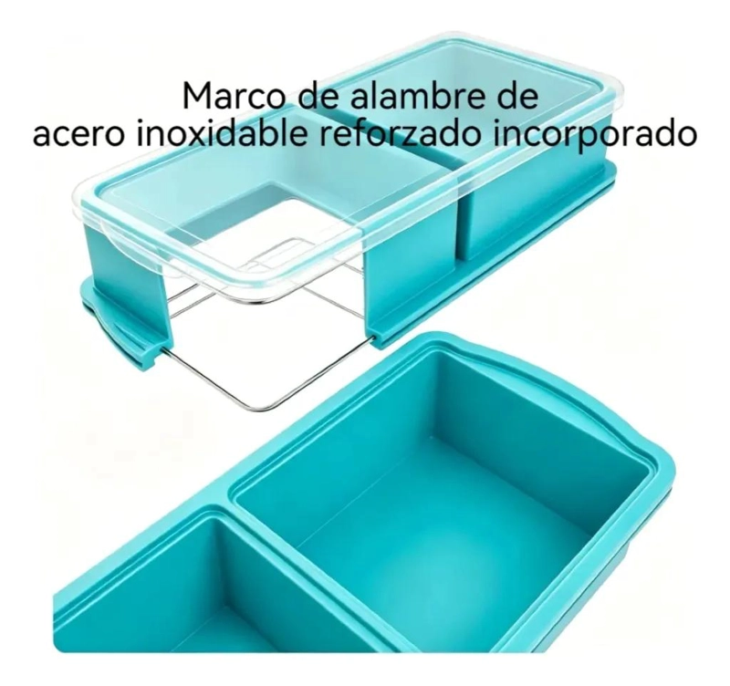 MOLDE DE SILICONA PARA HIELO CON TAPA Y 4 CUBOS GRANDES - 2