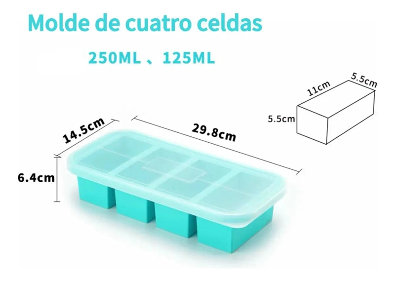 MOLDE DE SILICONA PARA HIELO CON TAPA Y 4 CUBOS GRANDES - 5