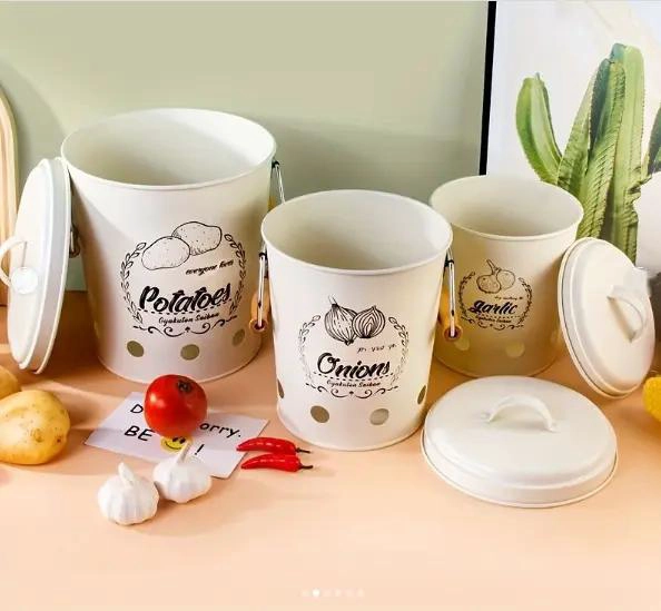 SET DE 3 FRASCOS METALICOS PARA ALMACENAMIENTO DE VERDURAS EN COCINA - 2