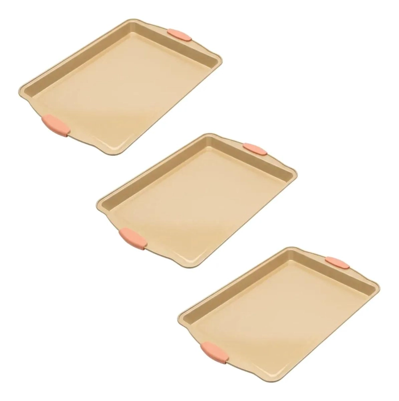 SET DE 3 BANDEJAS DE ACERO INOXIDABLE PARA HORNEAR GALLETAS 38X26X3 CM - 1