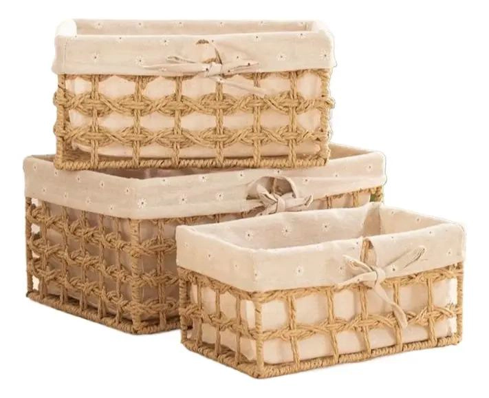 SET DE 3 CANASTOS DECORATIVOS RECTANGULARES PARA ORGANIZACION - 1
