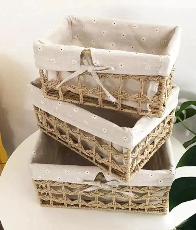 SET DE 3 CANASTOS DECORATIVOS RECTANGULARES PARA ORGANIZACION - 2