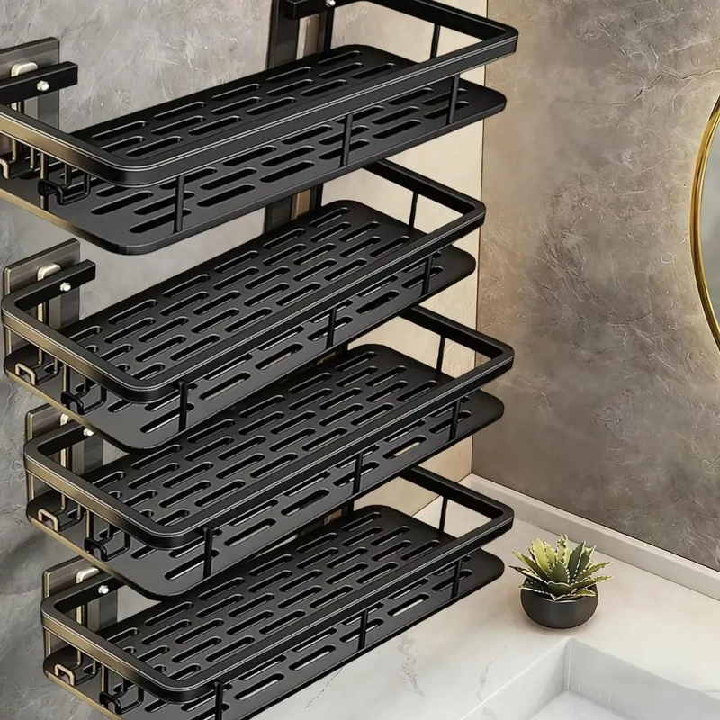 SET DE 4 REPISAS ADHESIVAS NEGRAS PARA ORGANIZAR BAÑO Y DUCHA - 1
