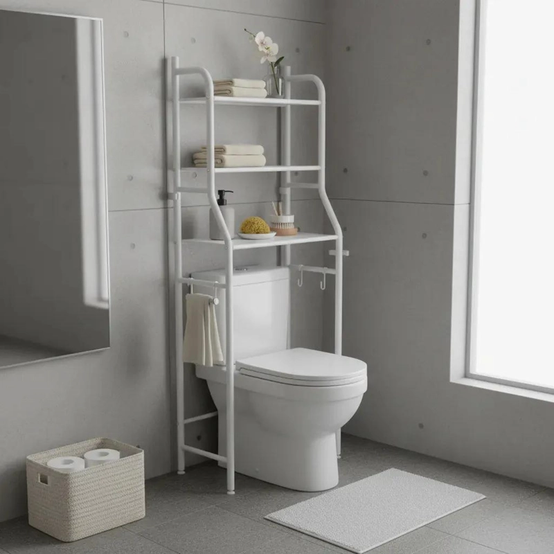 MUEBLE ORGANIZADOR PARA BAÑO CON 3 ESTANTES DE METAL PARA INODORO - 1