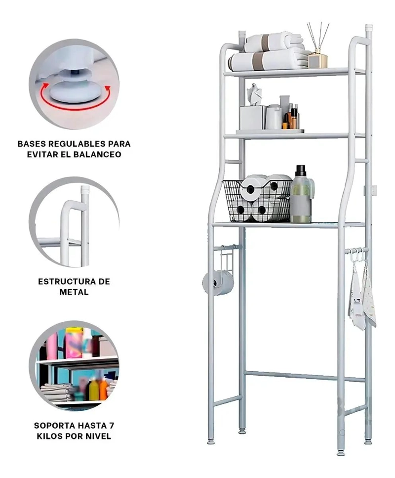 MUEBLE ORGANIZADOR PARA BAÑO CON 3 ESTANTES DE METAL PARA INODORO - 2