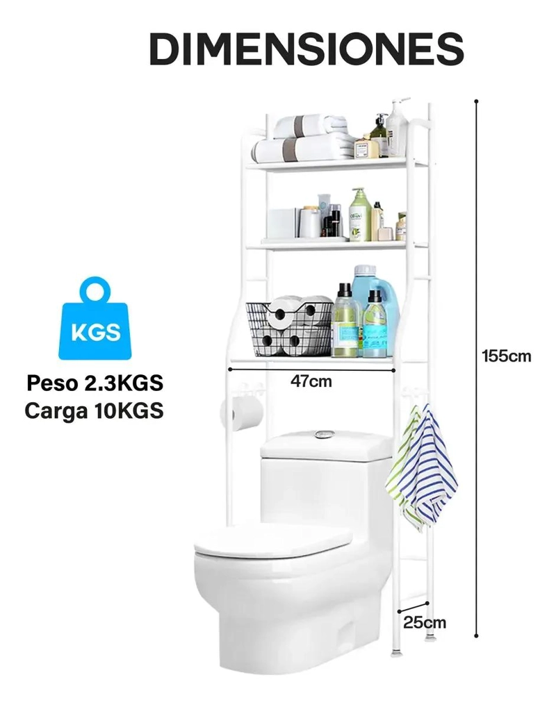 MUEBLE ORGANIZADOR PARA BAÑO CON 3 ESTANTES DE METAL PARA INODORO - 4