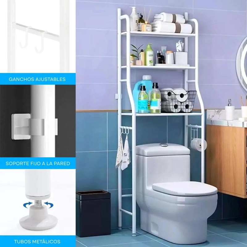 MUEBLE ORGANIZADOR PARA BAÑO CON 3 ESTANTES DE METAL PARA INODORO - 5