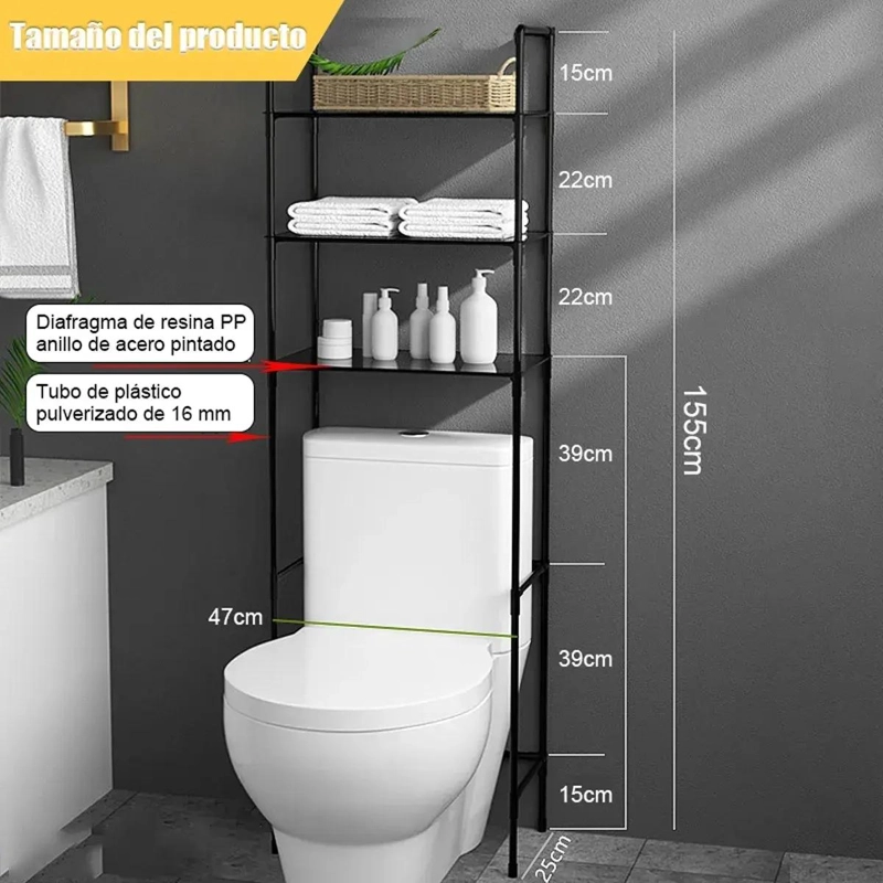 ESTANTE ORGANIZADOR PARA BAÑO DE 3 NIVELES EN METAL RESISTENTE - 4