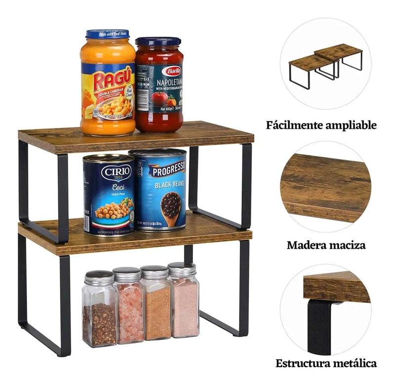 ORGANIZADOR DE COCINA EXTENSIBLE CON 2 ESTANTES PARA ESPECIAS - 4