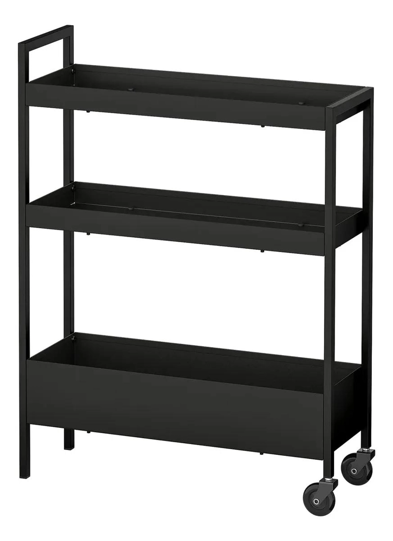 CARRO DE BAÑO NEGRO DE ACERO CON 3 NIVELES Y MEDIDAS 50.5X19X67 CM - 1