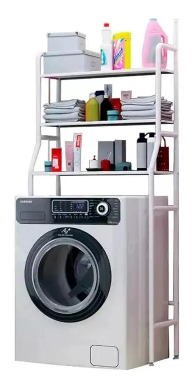 MUEBLE ORGANIZADOR PARA BAÑO CON ESTANTES Y ESPACIO PARA LAVADORA - 1