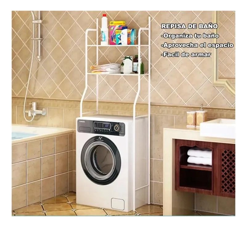 MUEBLE ORGANIZADOR PARA BAÑO CON ESTANTES Y ESPACIO PARA LAVADORA - 5