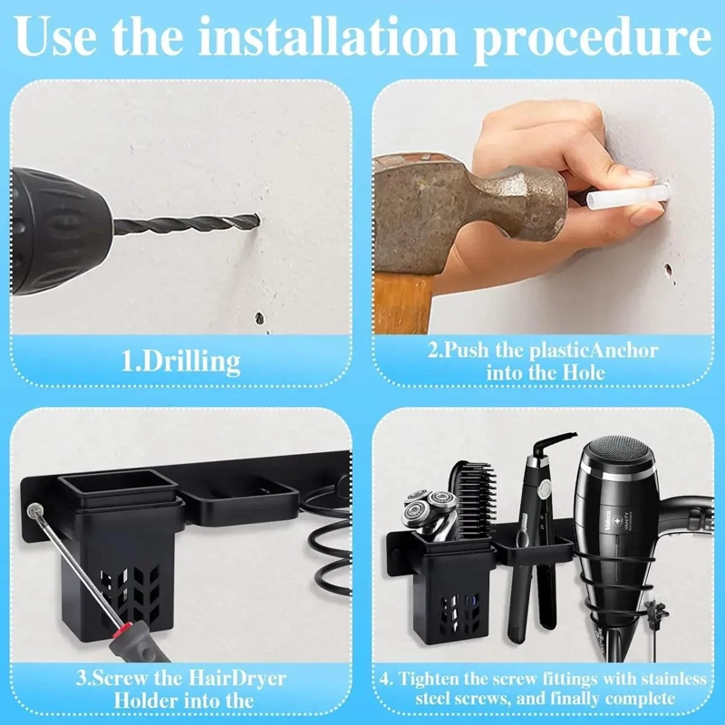 SOPORTE DE PARED 3 EN 1 PARA SECADOR Y PLANCHA DE CABELLO - 5