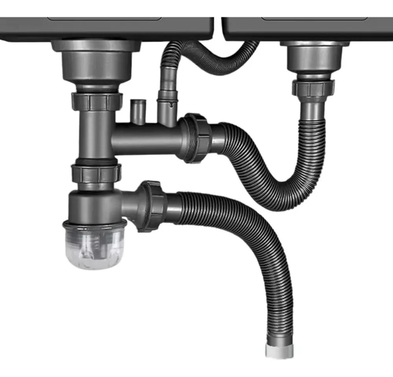 DESAGÜE FLEXIBLE DOBLE PARA FREGADERO DE COCINA Y BAÑO EN ACERO - 1