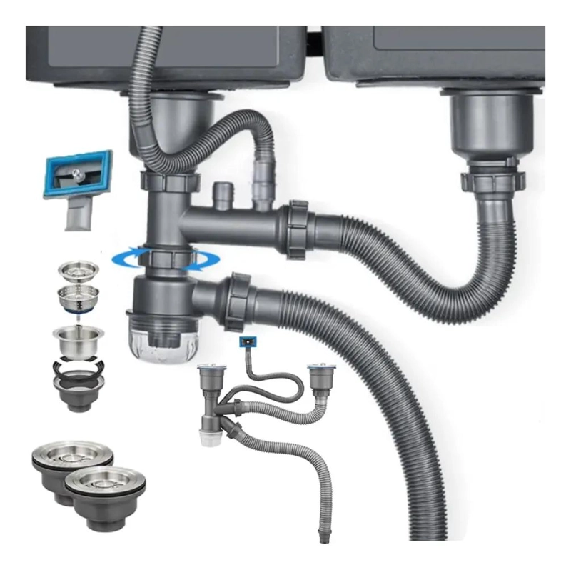 DESAGÜE FLEXIBLE DOBLE PARA FREGADERO DE COCINA Y BAÑO EN ACERO - 2