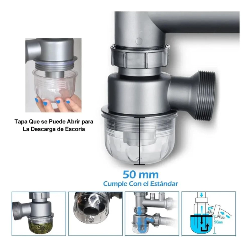DESAGÜE FLEXIBLE DOBLE PARA FREGADERO DE COCINA Y BAÑO EN ACERO - 4