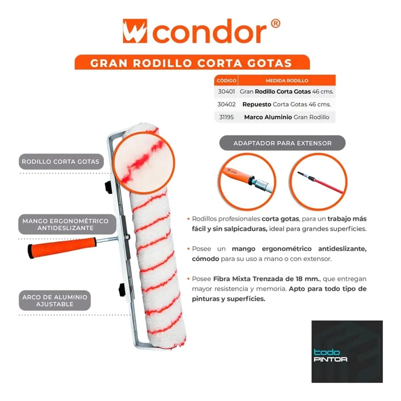 KIT RODILLO GRAN CORTA GOTA CON BANDEJA DE 46 CM PARA PINTURA - 4