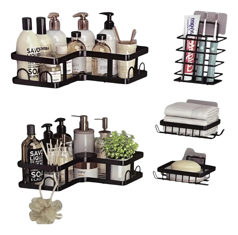 SET DE 2 ORGANIZADORES ADHESIVOS PARA DUCHA EN COLOR NEGRO - 1