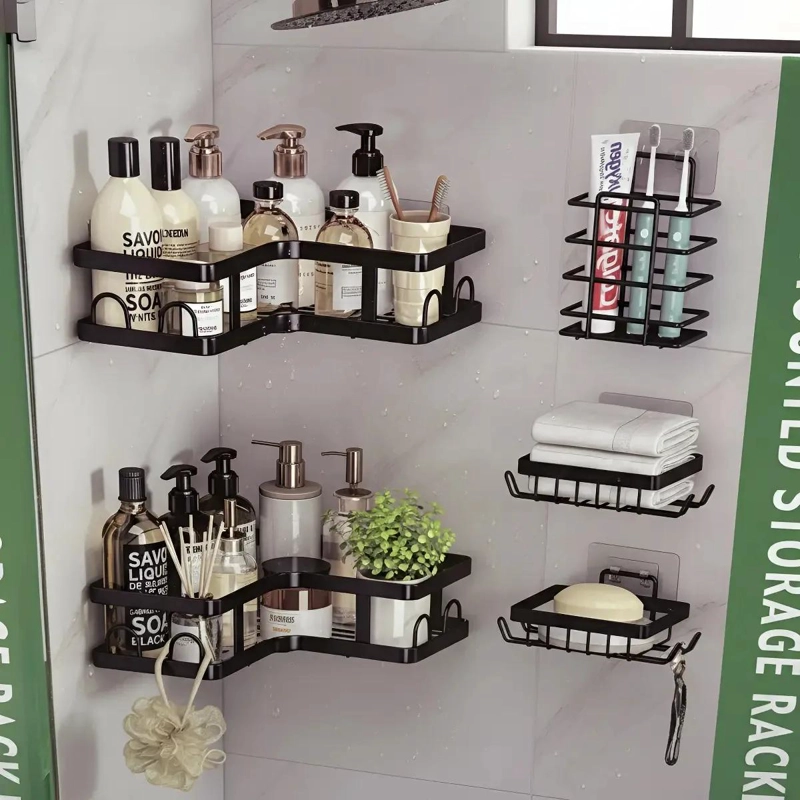 SET DE 2 ORGANIZADORES ADHESIVOS PARA DUCHA EN COLOR NEGRO - 2