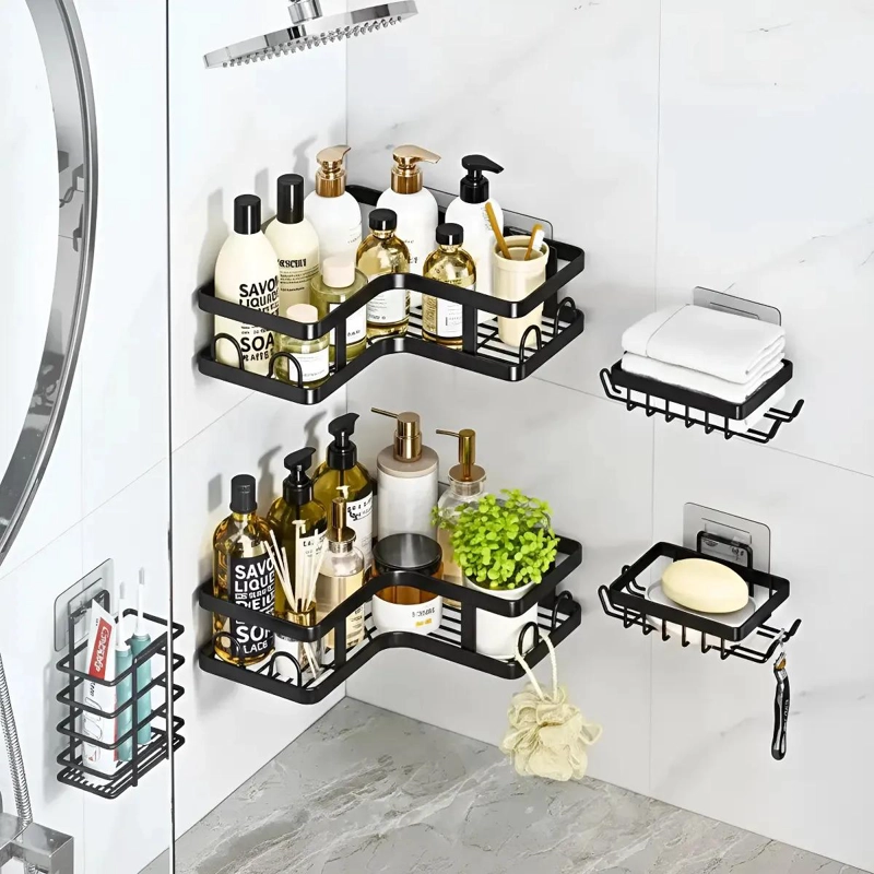 SET DE 2 ORGANIZADORES ADHESIVOS PARA DUCHA EN COLOR NEGRO - 5