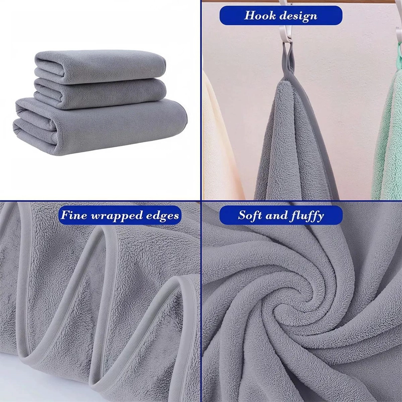 JUEGO DE BAÑO 3 TOALLAS PARA CARA, MANOS Y CUERPO COLOR GRIS LISO - 4