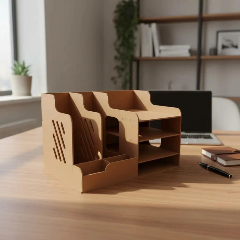 ORGANIZADOR DE ESCRITORIO EN MADERA CON COMPARTIMENTOS MULTIPLES - 1