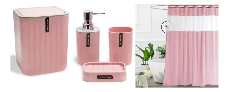 SET DE ACCESORIOS PARA BAÑO CON ORGANIZADOR Y CORTINA DE 5 PIEZAS - 1