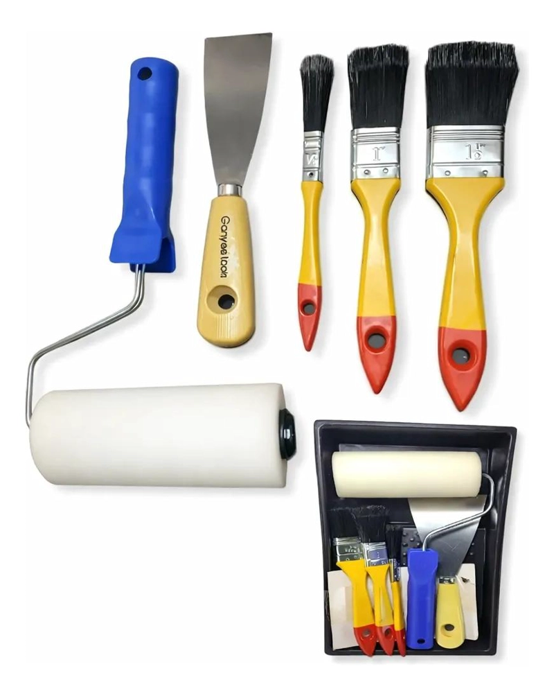 KIT COMPLETO PARA PINTAR CON RODILLO, BROCHAS, ESPATULA Y BANDEJA - 1