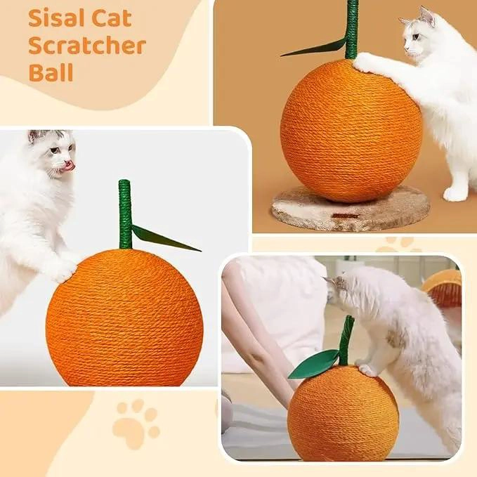 PELOTA INTERACTIVA PARA GATOS CON SISAL COLOR NARANJA PARA RASCAR - 3