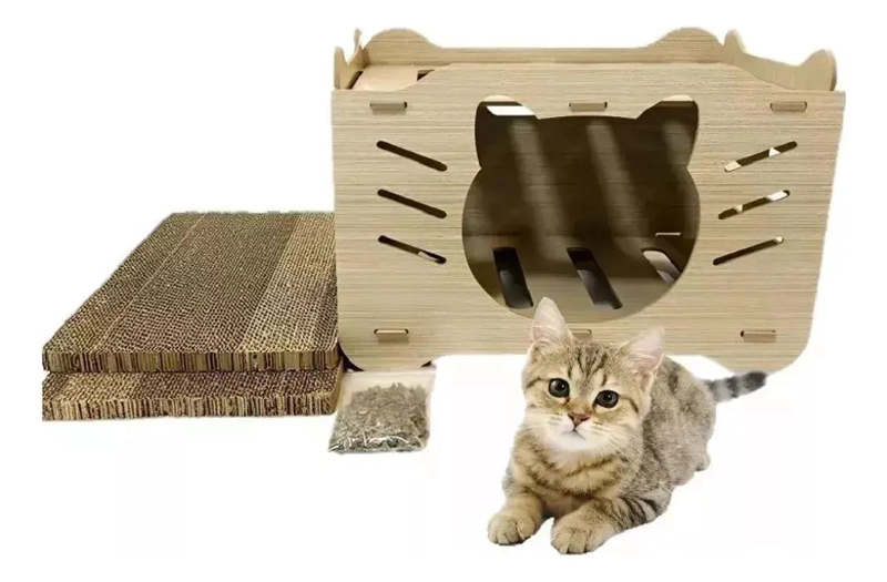 RASCADOR DE CARTON CORRUGADO CON BOLAS PARA GATOS - 2