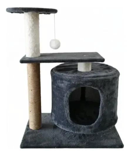 RASCADOR PARA GATOS CON CASA INTEGRADA Y JUGUETE COLGANTE - 1