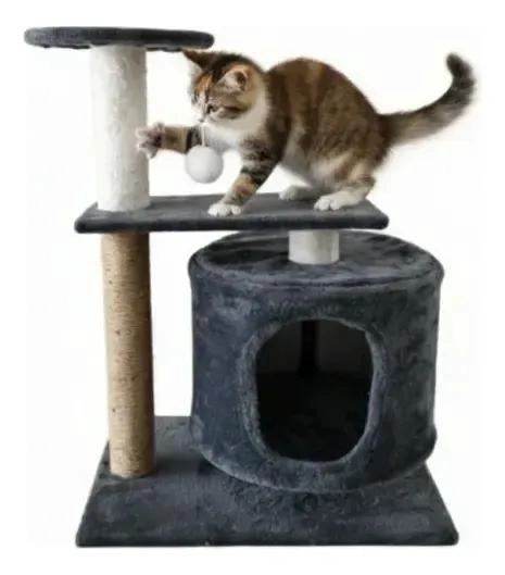 RASCADOR PARA GATOS CON CASA INTEGRADA Y JUGUETE COLGANTE - 2