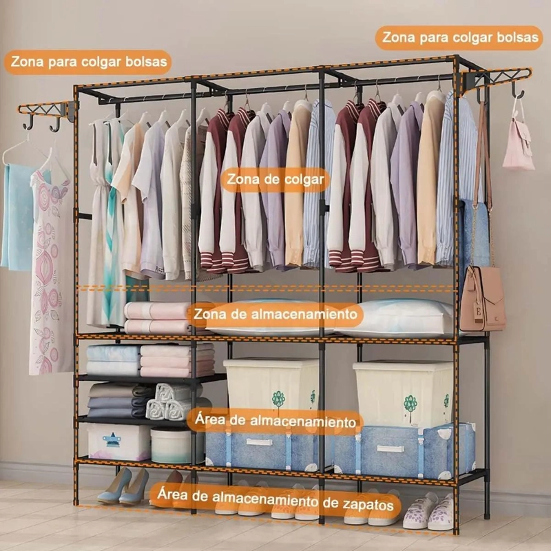 COLGADOR ORGANIZADOR DE ROPA CON ESTRUCTURA DE 3 NIVELES PARA EXHIBICION - 5