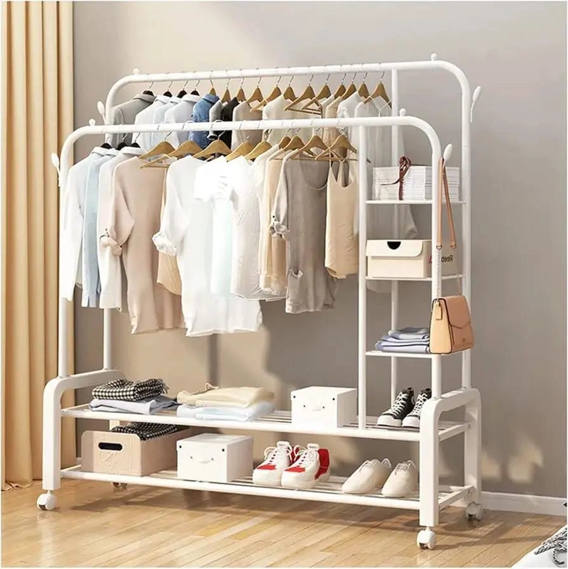 PERCHERO ORGANIZADOR DOBLE CON RUEDAS PARA ROPA Y ZAPATOS - 1