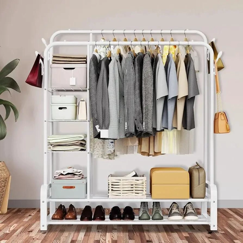 PERCHERO ORGANIZADOR DOBLE CON RUEDAS PARA ROPA Y ZAPATOS - 2