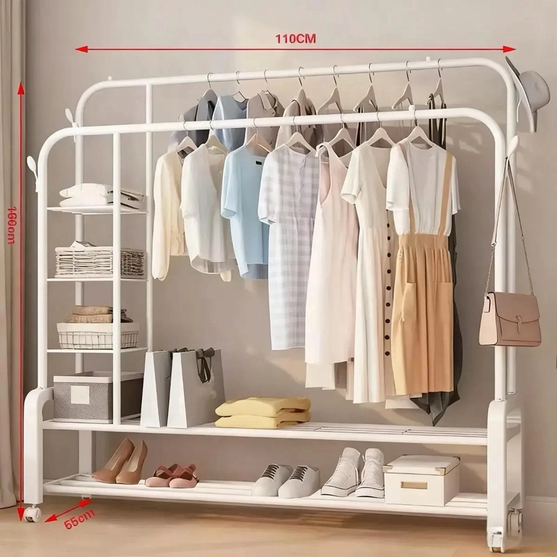 PERCHERO ORGANIZADOR DOBLE CON RUEDAS PARA ROPA Y ZAPATOS - 4