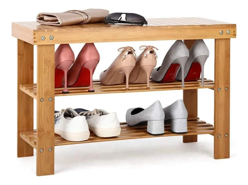 BANCO ORGANIZADOR DE ZAPATOS CON ESTRUCTURA DE BAMBU Y TABURETE - 1