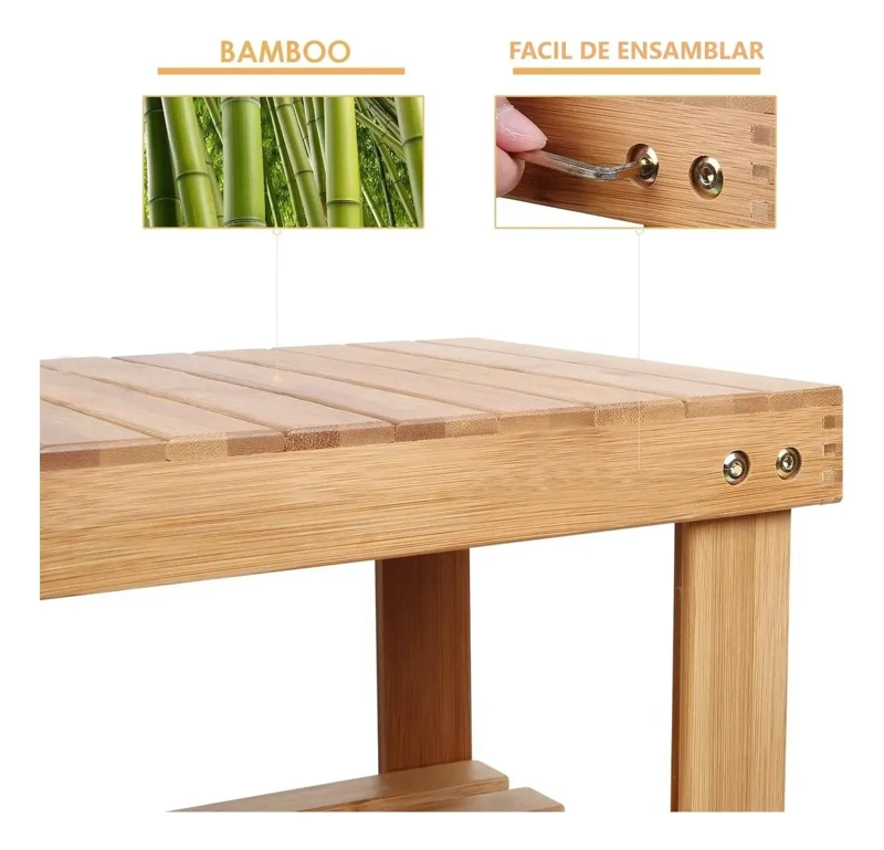 BANCO ORGANIZADOR DE ZAPATOS CON ESTRUCTURA DE BAMBU Y TABURETE - 4