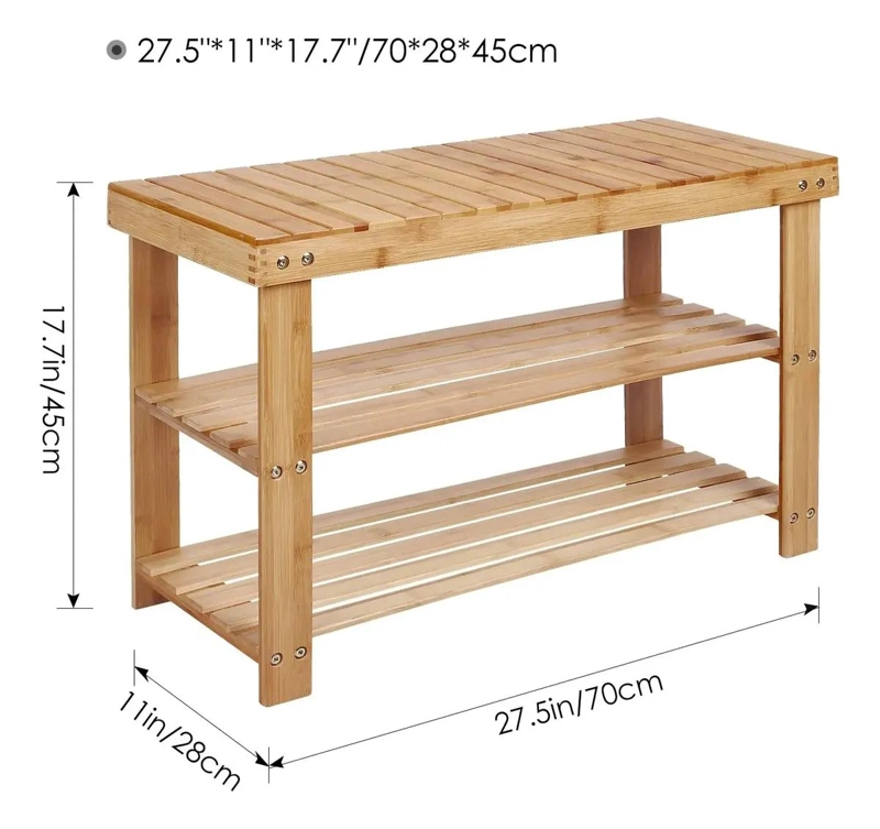 BANCO ORGANIZADOR DE ZAPATOS CON ESTRUCTURA DE BAMBU Y TABURETE - 5