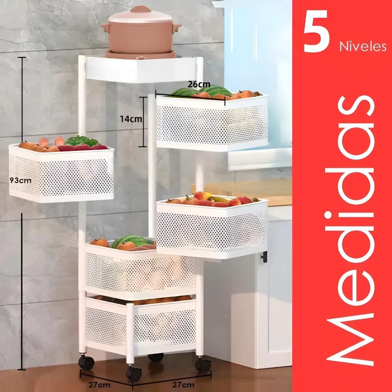 ESTANTE ORGANIZADOR GIRATORIO DE METAL CON 5 NIVELES PARA FRUTAS Y VERDURAS - 2