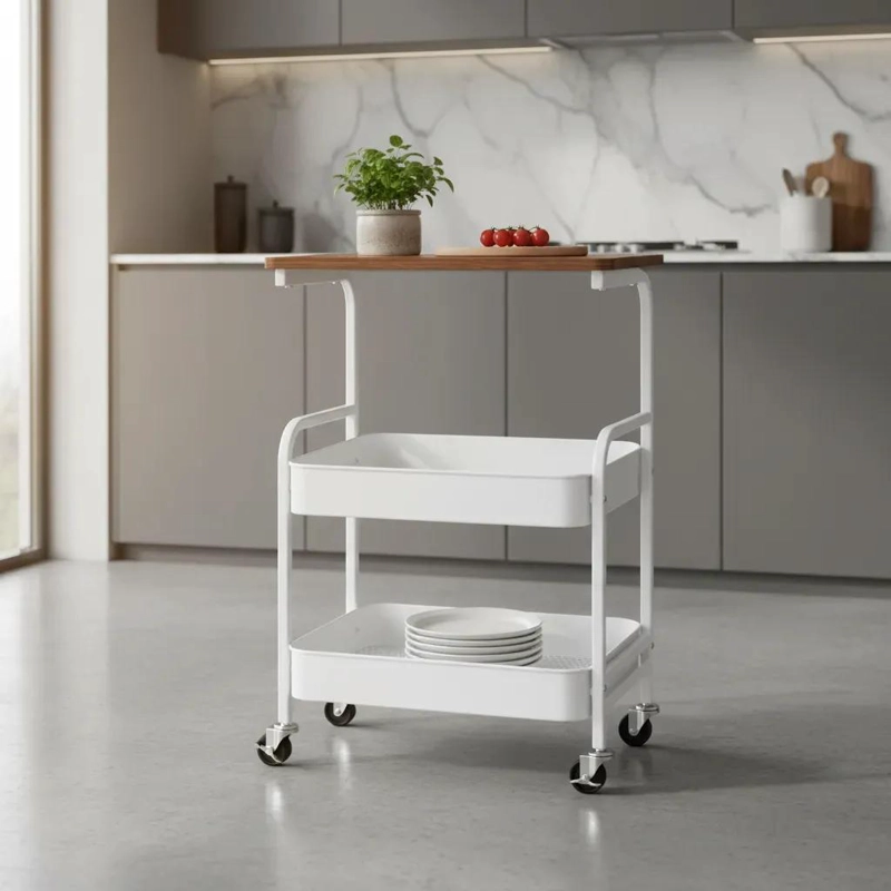 CARRITO ORGANIZADOR MULTIUSO CON 3 NIVELES Y SUPERFICIE DE MADERA - 2