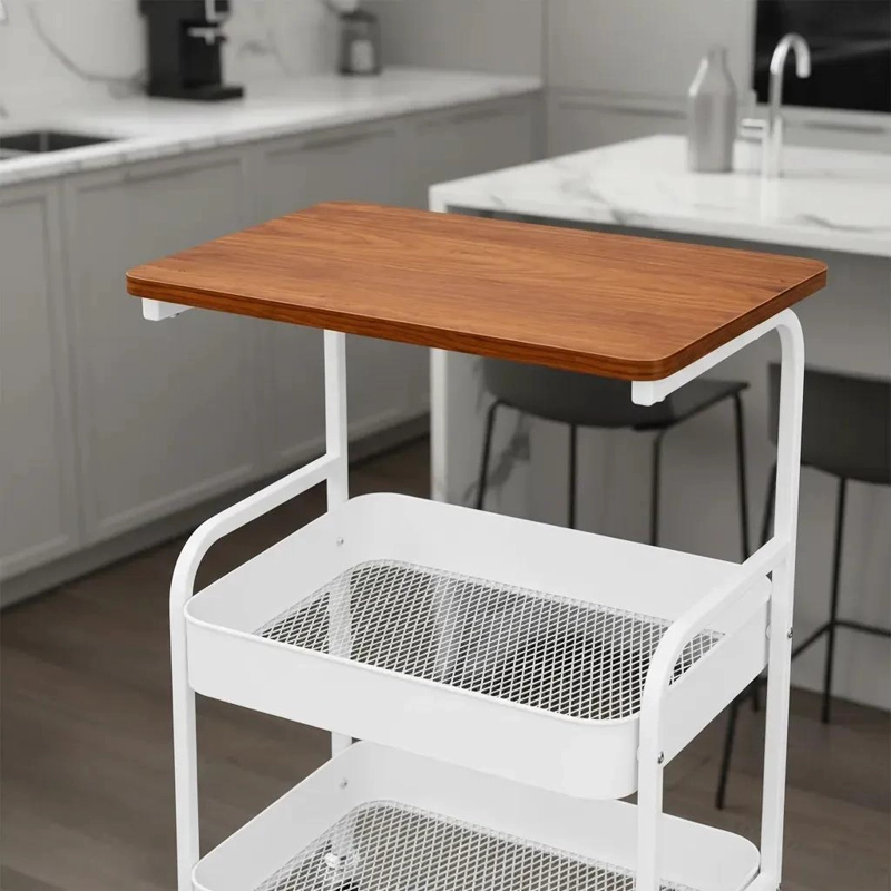 CARRITO ORGANIZADOR MULTIUSO CON 3 NIVELES Y SUPERFICIE DE MADERA - 3