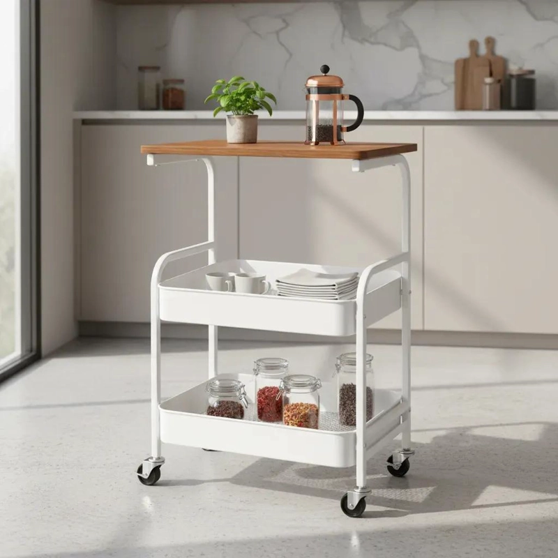CARRITO ORGANIZADOR MULTIUSO CON 3 NIVELES Y SUPERFICIE DE MADERA - 5