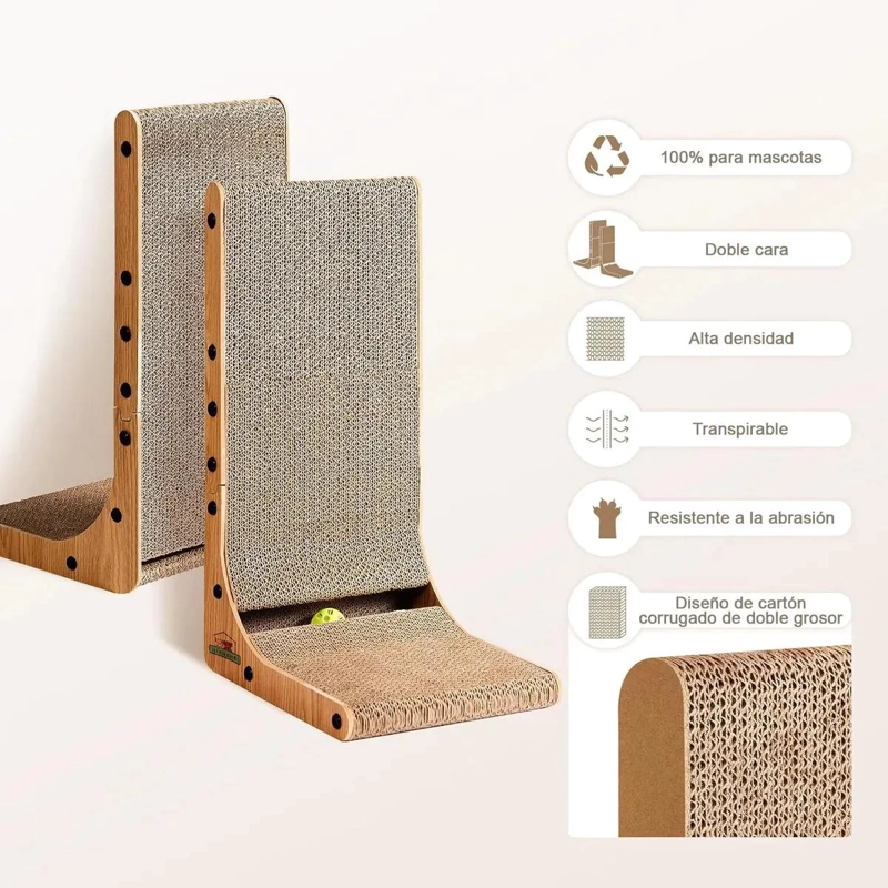 RASCADOR VERTICAL PARA GATOS EN FORMA DE L CON CARTON CORRUGADO RESISTENTE - 2