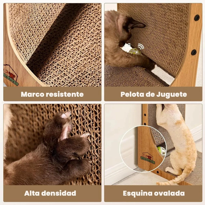 RASCADOR VERTICAL PARA GATOS EN FORMA DE L CON CARTON CORRUGADO RESISTENTE - 4